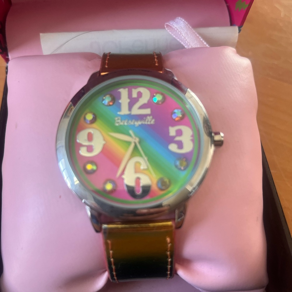 Betsey Johnson Rainbow Dial Watch - Pink Green Blue Purple